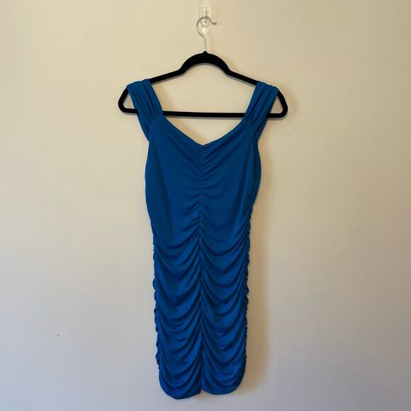 Zara L NWT blue party cocktail little blue dress mini pleated ruched classic - Picture 5 of 7